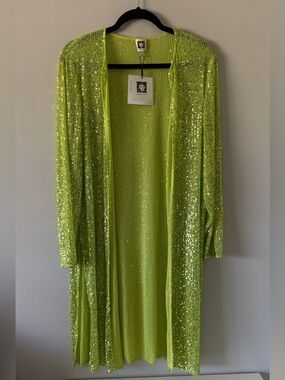 Anne Klein Neon Lime Sequin Cardigan